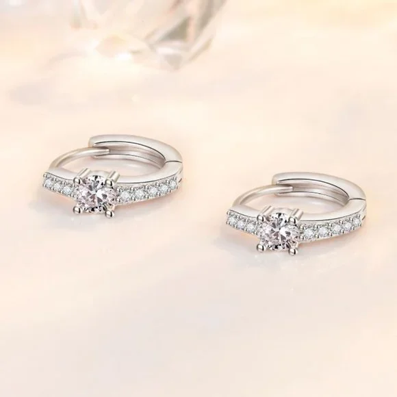 925 Sterling Silver Diamond Huggie Earrings Minimalist Small Hoop Earrings - Picture 2 of 5